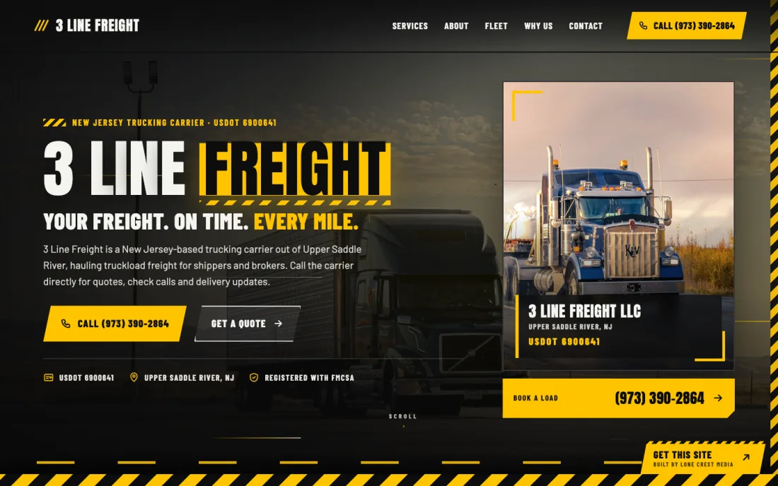 Screenshot of the Industrial theme demo website for 3 Line Freight